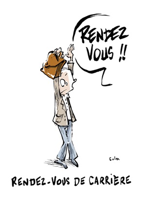 Dessin humoristique au sujet du rendez-vous de carrière des professeurs des écoles.