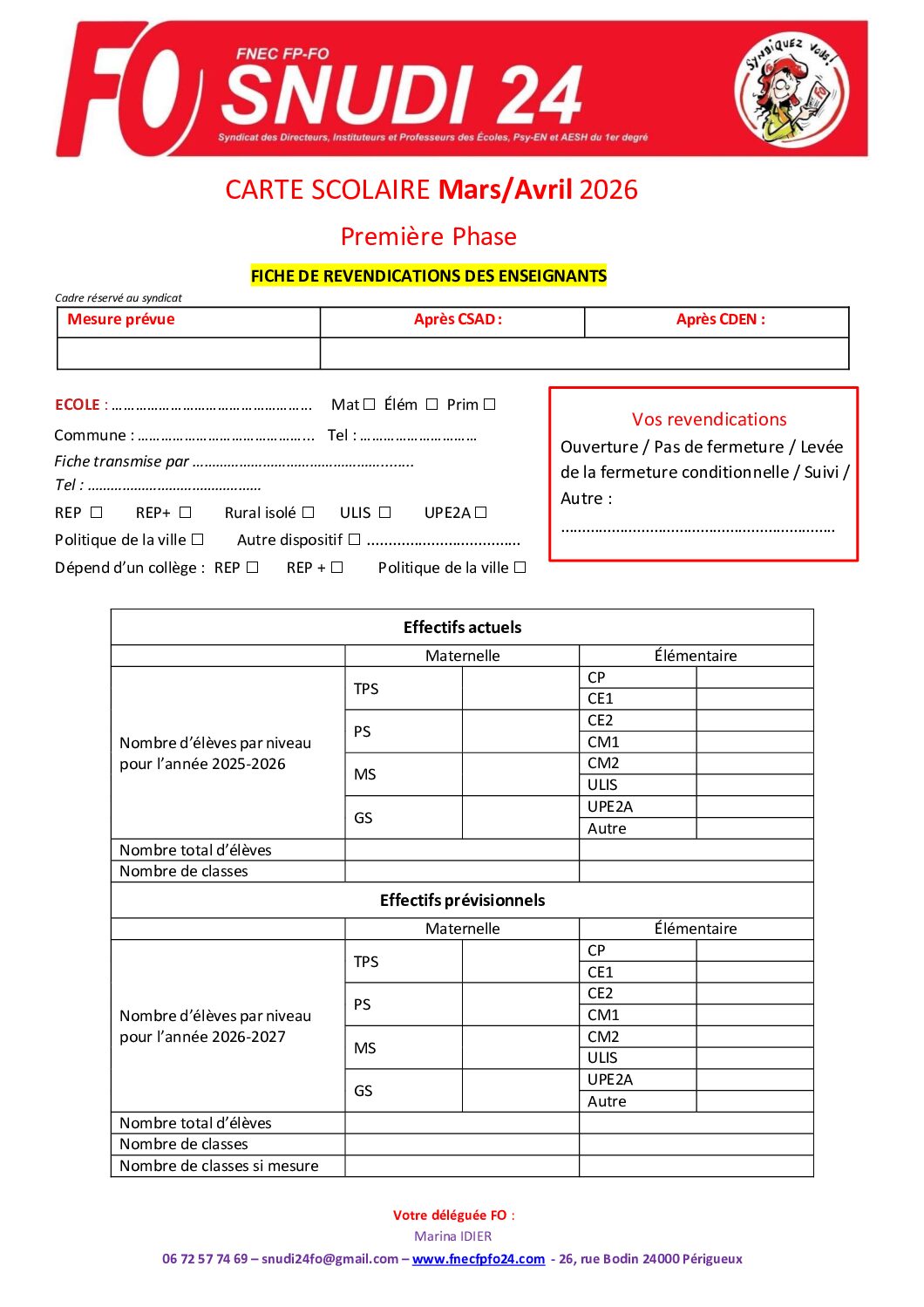 Fiche suivi carte scolaire mars 2026