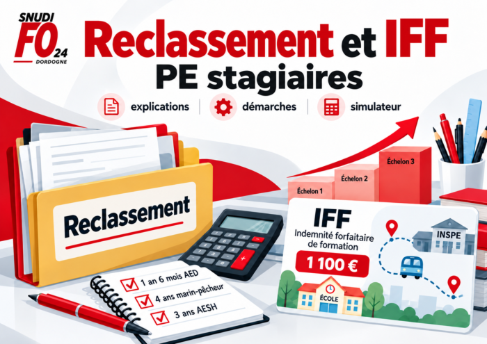 Reclassement et IFF pour PE stagiaires Image reclassement et IFF stagiaire professeur ecoles